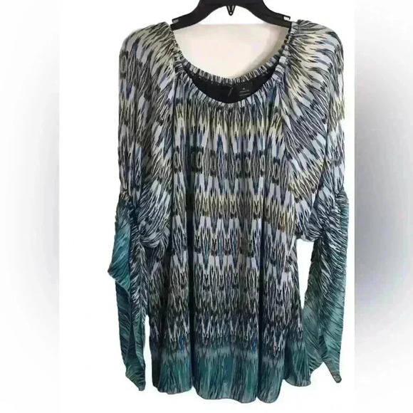 New Directions Ladies L/S Blue and White Silky Peacock look size XL - Picture 1 of 4